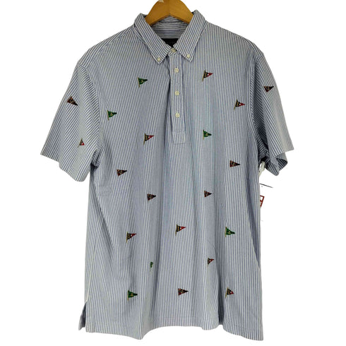 ラルフローレン RALPH LAUREN KNIT OXFORD 総柄ランダム刺繍ストライプ S/S BDポロシャツ メンズ import:XL